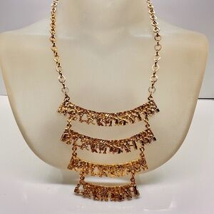 Vintage Celebrity Gold Tone 1970's Brutalist Ladder Statement Necklace